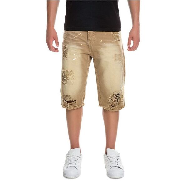 Fbrk Khaki Super Distressed Mens Twill Rip Shorts Size 40 - Picture 1 of 10